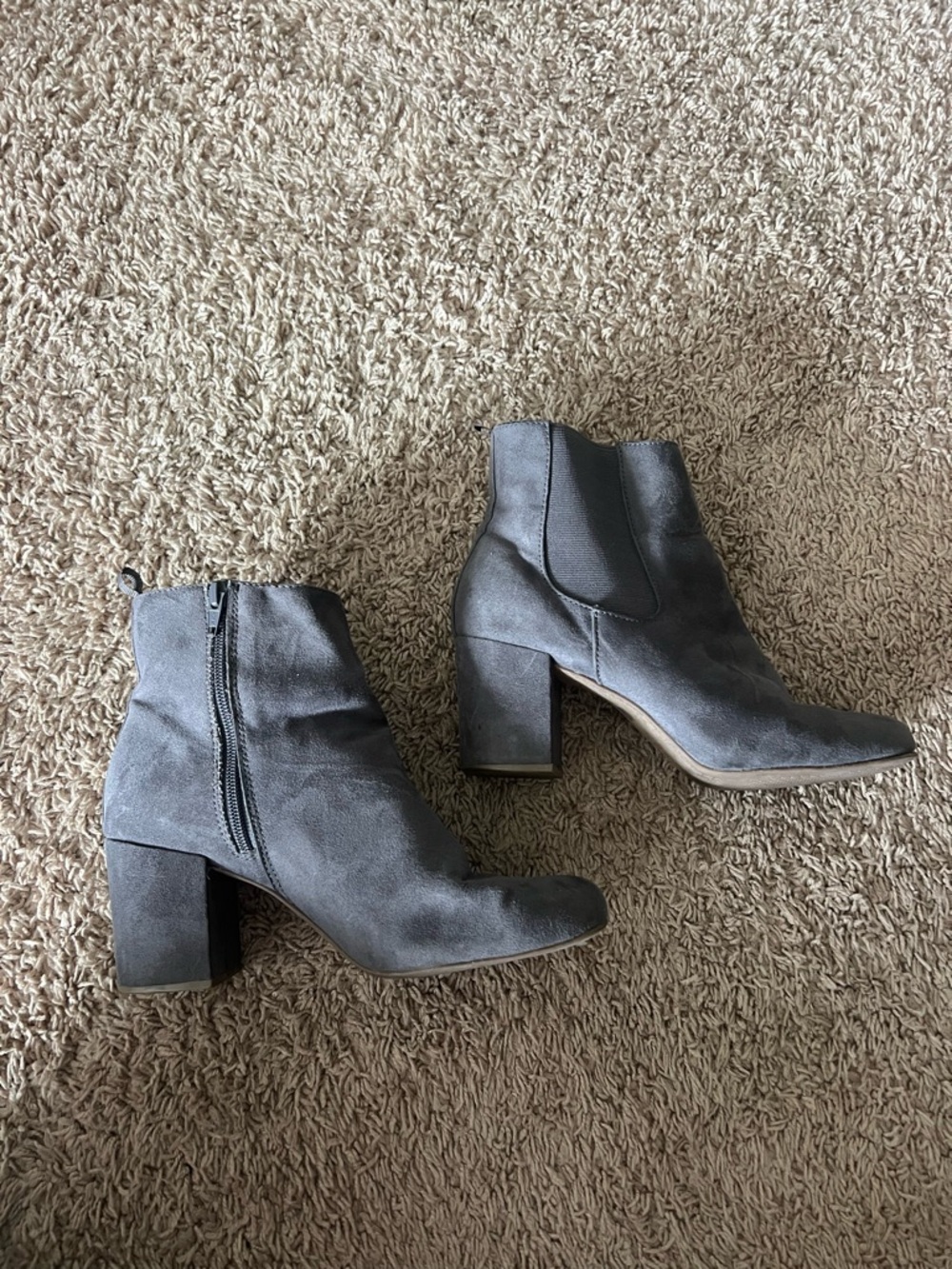 Women’s Gray Suede Block Heel Ankle Boots
